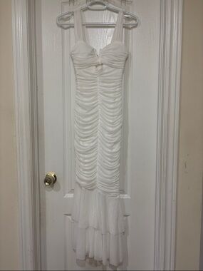 Elegant White Ruched Tiered Maxi Dress